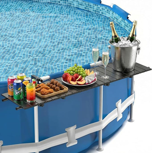 Above Ground Pool Bar, 47" x 11.7" Black Pool Bar Table for Round Above Ground Pools, Stainless Steel Frame, Aluminum Tabletop, UV & Pool Chemical Resistant, Holds 150 lbs