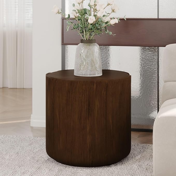 19.29" H Round Outdoor Indoor Side Table, Modern Wood Grain Patio Garden Stool, Sturdy MGO Waterproof, No-Assembly Table for Patio, Garden, Backyard, Living Room