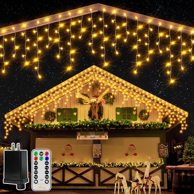 Ollny Icicle Lights for Outside 400LED 32FT, Warm White Christmas Light with Remote 8Modes Timers Waterproof, Plug in Connectable Hanging Lights for Outdoor Indoor House Roof Holiday