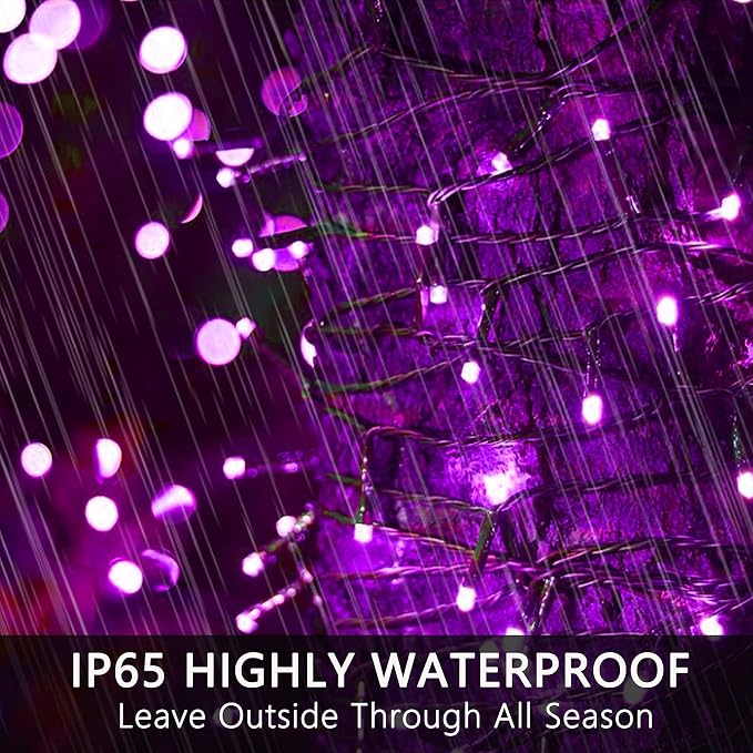 Purple Halloween Lights String Outdoor Plug In 78 FT 240 LED | 8 Modes, IP44 Waterproof, Black Wire Super Long Halloween Twinkle Light for Tree Pillar Party Fence Railing Horror Party