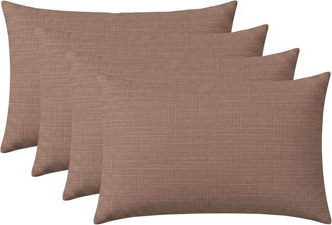 RSH DECOR: Sunbrella Lumbar Throw Pillows Set of 4 | 20" x 12" | Water and Fade-Resistant Performance Fabric | Outdoor Pillow Covers with Down-Alternative Inserts | Made in USA (Rochelle Truffle)