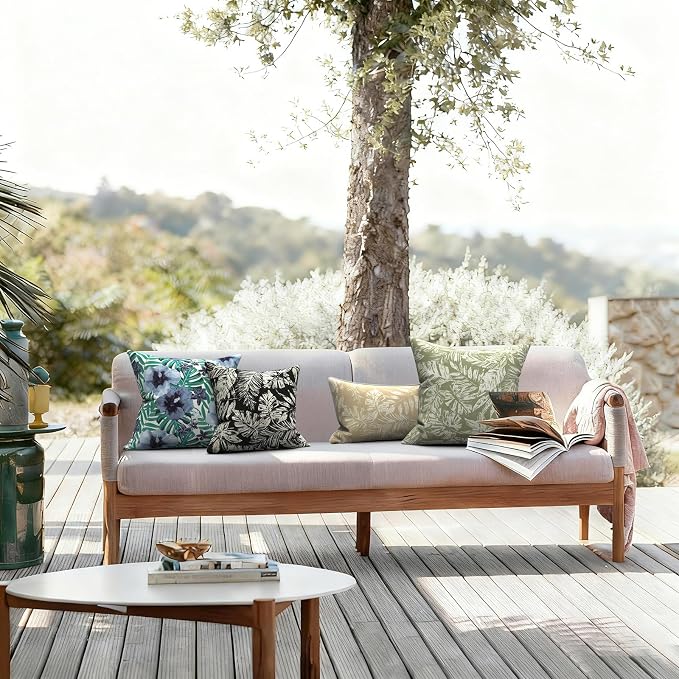 LVTXIII Outdoor Throw Pillows 16x16 Inch, Set of 2 Square Decorative Pillows with Inserts for Patio Furniture, Porch Chair, Garden Sofa, Tropical Leaf Black