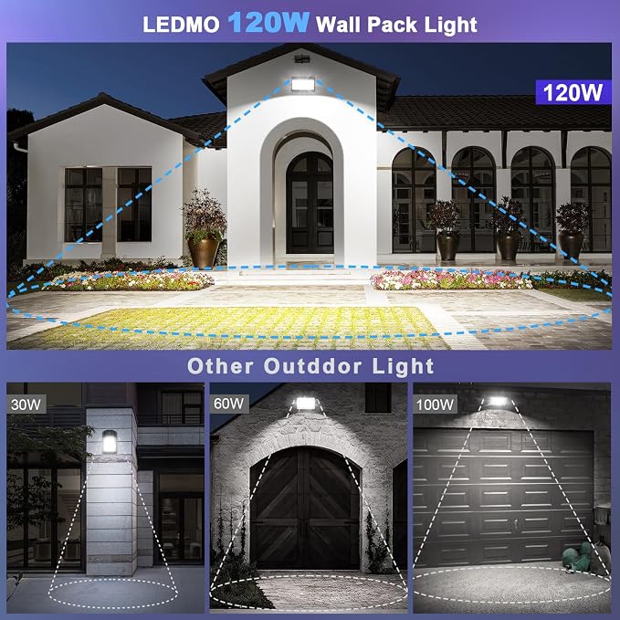 ledmo 120W LED Wall Pack Light Outdoor 6 Pack Exterior Commercial Lighting Fixture Waterproof Wall Mount for Parking Barn Warehouse Shop