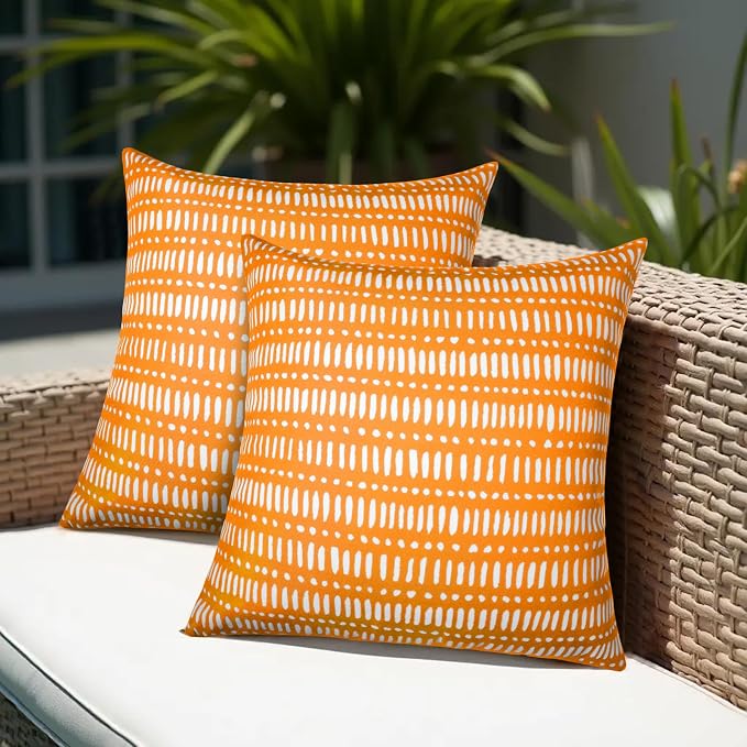 Pack of 2 Outdoor Pillows, 18x18 Outdoor Throw Pillows Waterproof | Decorative Patio Pillows, Outdoor Square Pillows, Fluffy and Supportive, Couch and Garden Use, Pebble Orange