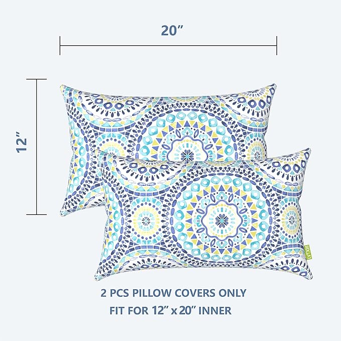 LVTXIII Outdoor/Indoor Lumbar Pillow Cases, Tropical Patio Lumbar Pillow Covers ONLY, Decorative Lumbar Cushion Cases for Home Garden Balcony Back Yard, 12 x 20 Inch, Pack of 2, Delancey Lagoon