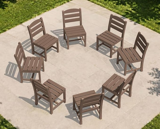 KINGYES Outdoor Armless Dining Chairs Set of 8,All-Weather HDPE Patio Chairs for Backyard,Pooside,Brown