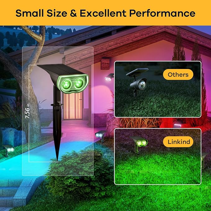 Linkind RGB Solar Spotlights Outdoor Waterproof 9 Modes Multicolor 6 Pack | StarrayS Mini, 9 Color Changing Modes, IP65, Adjustable Head, for Holiday House Decor Landscape Garden Yard Tree Flag Patio