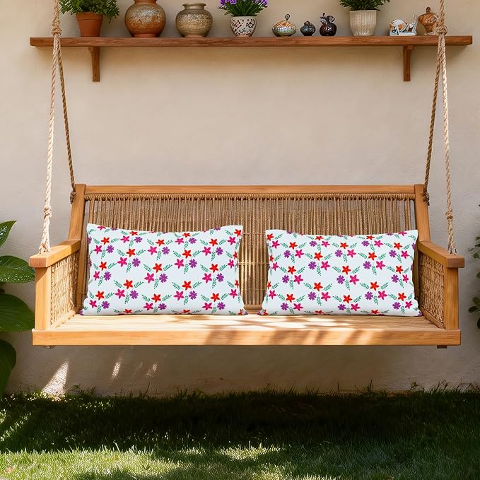Eternal Beauty 20" x 12" Set of 2 Outdoor Pillow Covers Decorative Pillow Covers for Fall Couch Pillows (Red-Purple Flower, 20" x 12" (Pack of 2))