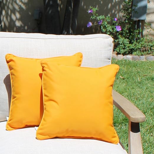 Factory Direct Partners Presidio 15" x 15" Square Decorative Throw Pillow Set with Piping for Indoor/Outdoor Furniture UV, Fade, Weather-Resistant Olefin Fabric (2-Pack) - Marigold, 13809-117