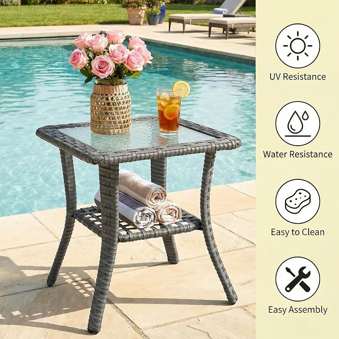 13 Piece Patio Furniture Set with 6" Thick Cushions, Weather-Resistant Wicker Swivel Rocker High Back Chairs and Fire Pit Table for Porch Yard Deck