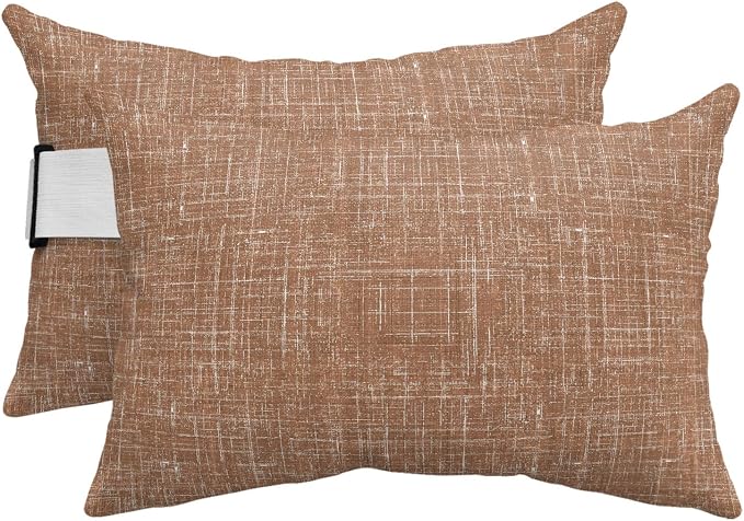 Outdoor Lumbar Pillow Set of 2, Brown Waterproof Beach Headrest Pillow with Inserts, Farmhouse Vintage Brown Solid Color Modern Recliner Throw Pillows for Patio Furniture, 12 x 20