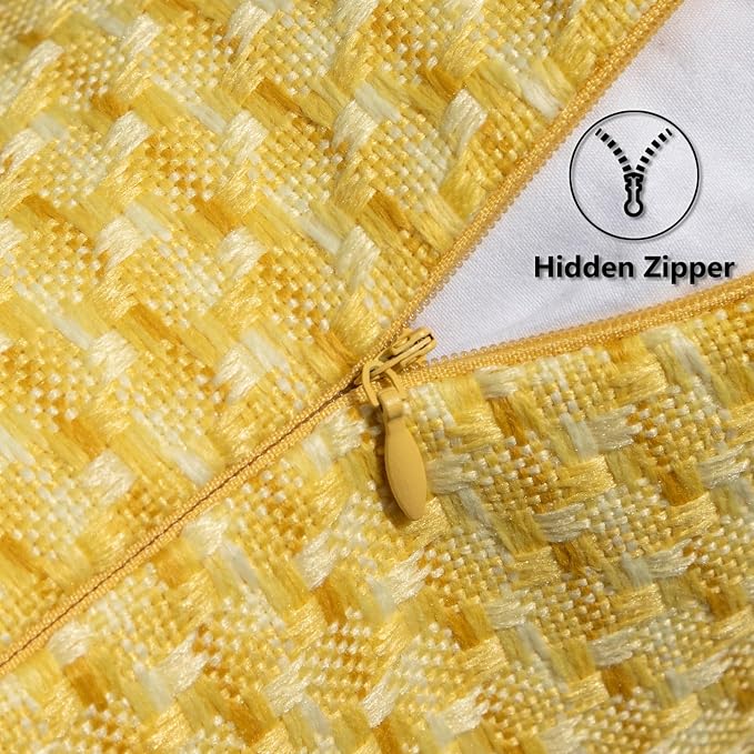 Kevin Textile Outdoor Waterproof 22"x22" Pillow Covers 2 Pack, Yellow | Water Resistant Weaving Faux Linen Texture Throw Pillow Covers, Outside Decorative Pillowcases for Garden Patio Balcony Couch