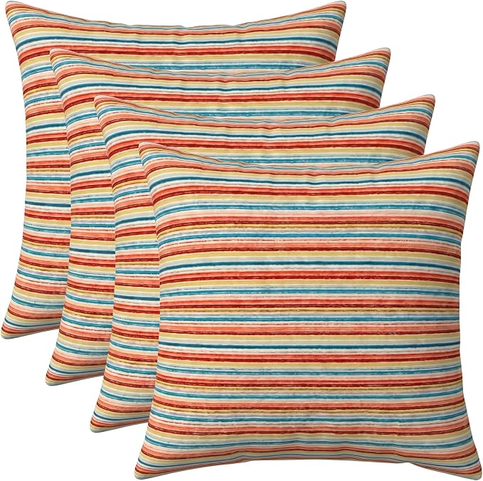 RSH DECOR: Square Throw Pillows Set of 4 | 24" x 24" | Water and Fade-Resistant Performance Fabric | Outdoor Pillow Covers with Down-Alternative Inserts | Made in USA (Espy Fresh)