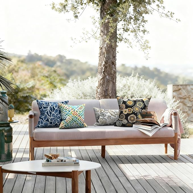 LVTXIII Outdoor Throw Pillows, Decorative Throw Pillows with Inserts, 20"x20" Square Pillows for Bed, Couch, Sofa and Patio Furniture, Set of 2, Black Yellow Crosby