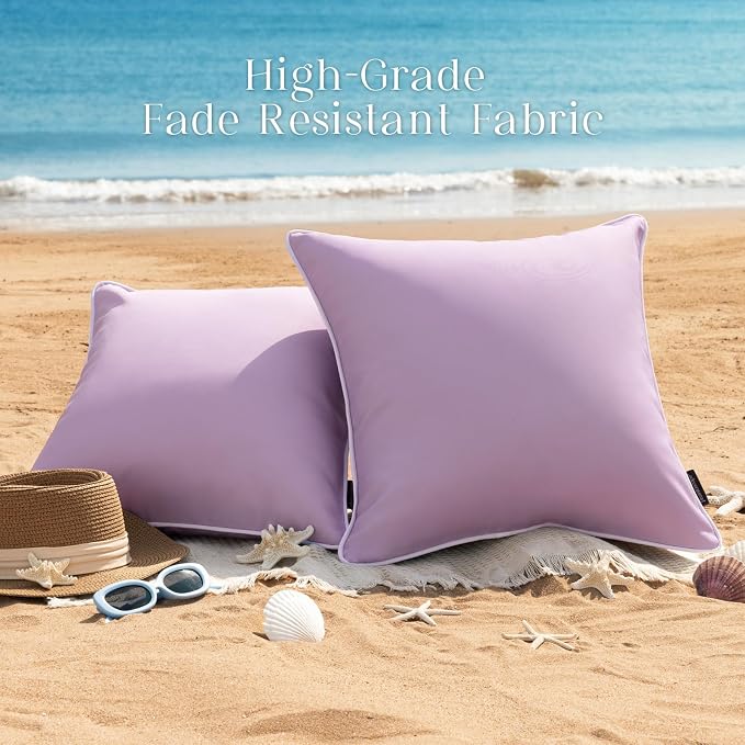 Phantoscope Pack of 2 Outdoor Waterproof Throw Pillow Covers Decorative Square Cushion Case Patio Pillows for Couch Tent, Lavender Purple 18x18 inches