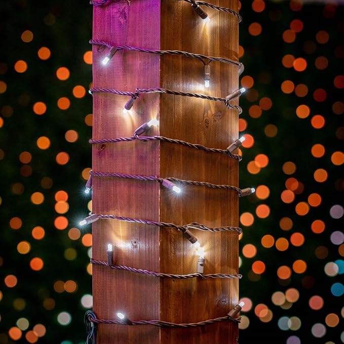Novelty Lights 50ft 100 LED Pure White Christmas String Lights, Brown Wire