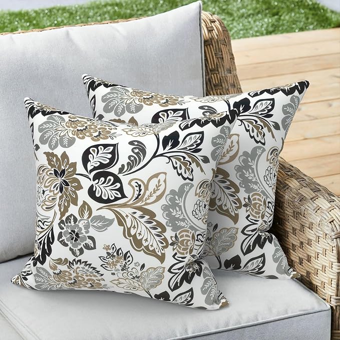 Outdoor 16x16 Inch Throw Pillow Covers Set of 2, Patio Cushion Pillow of Home Furniture Use, Dailey Tan