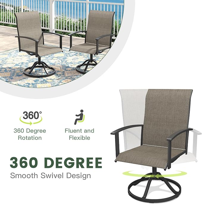7 Pieces Patio Dining Set with Patio Umbrella, Outdoor Furniture of 63" Rectangular Patio Table and Patio Swivel Chairs for Backyard Lawn Garden, Black Table and Mixed Brown Chairs