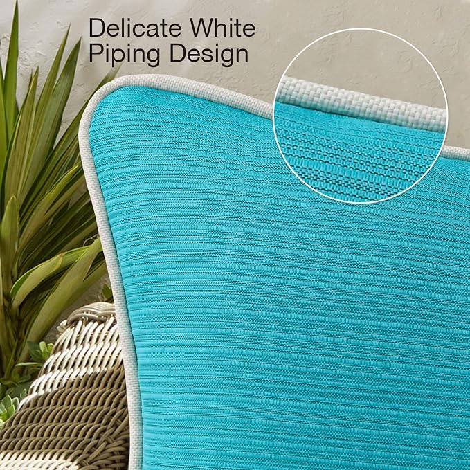 Unimatta Decorative Outdoor Water Repellent Throw Pillows with Inserts, Set of 4, 20" x20" Pillows for Patio, Backyard, Bed, Couch, and Patio Furniture, Turquoise