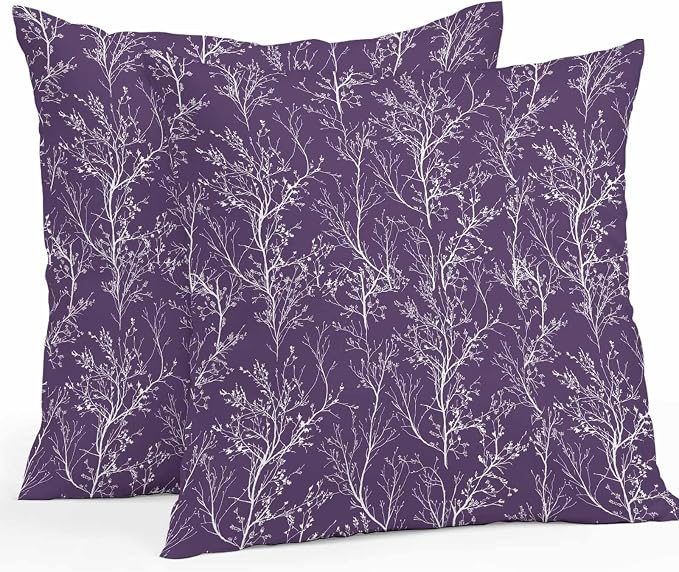 Purple Branches Waterproof Outdoor Pillow Covers Set of 2 Home Decor, Abstract Art Leaves Plant Pillowcase Patio Pillow Covers for Couch Bench Patio Furniture Garden 16x16in