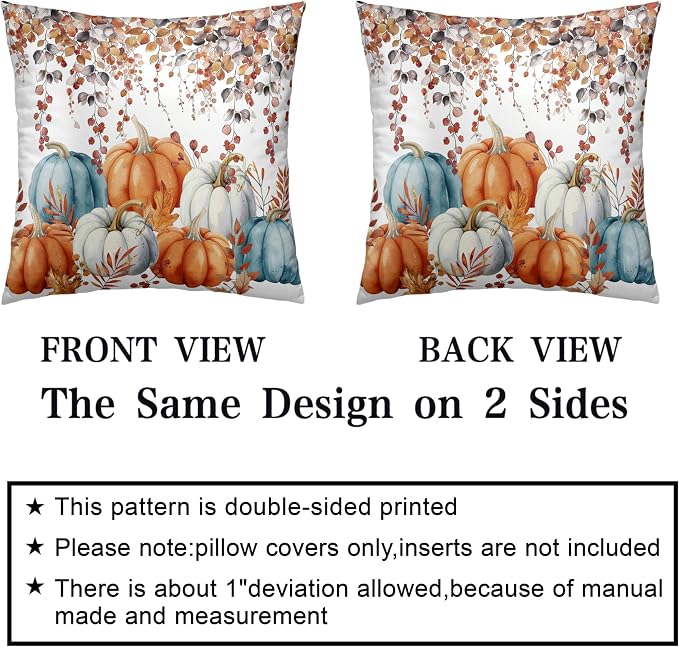 Fall Pillow Covers Colorful Pumpkin Throw Pillow Covers Autumn Thanksgiving Harvest Pillow Case 20x20 Set of 2 Double Sided Printing Cushion Case for Bedroom Couch Sofa