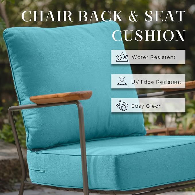 Luxury 24*24*6in Outdoor Patio Cushions, 6 Pieces Teal Outdoor Cushion | 6in Outdoor Patio Cushions, Water-Resistant, Reversible, Removable Cover, for Patio Chairs Sofa Couch Loveseat