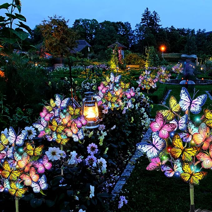 Adecorty Solar Garden Lights Solar Lights Outdoor Waterproof Decorative 4 Pack with 88 LED 68 Butterfly Solar Lights for Garden Yard Decor Christmas Decorations, Gifts for Mother's Day Mom