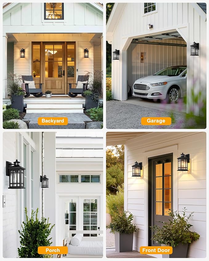 Motion Sensor Outdoor Wall Light, Adjustable Sensing Range Outside Lights for House, Black Dawn to Dusk Sconce Lights for Patio, Anti-Rust Waterproof Porch Lantern Wall Mount with Bubble Glass