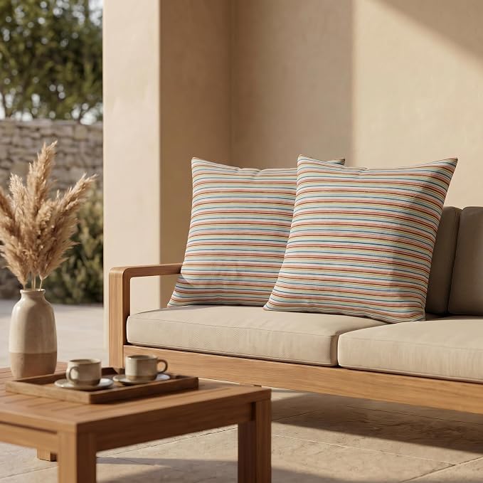 RSH DECOR: Square Throw Pillows Set of 2 | 24" x 24" | Water and Fade-Resistant Performance Fabric | Outdoor Pillow Covers with Down-Alternative Inserts | Made in USA (Espy Fresh)