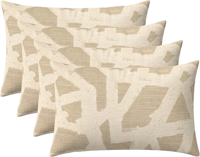 RSH DECOR: Sunbrella Jumbo Lumbar Throw Pillows Set of 4 | 26" x 16" | Indoor Outdoor – Patio, Lounge, Adirondack | Water & Fade-Resistant | Down-Alternative Inserts | Made in USA (Draft Parchment)