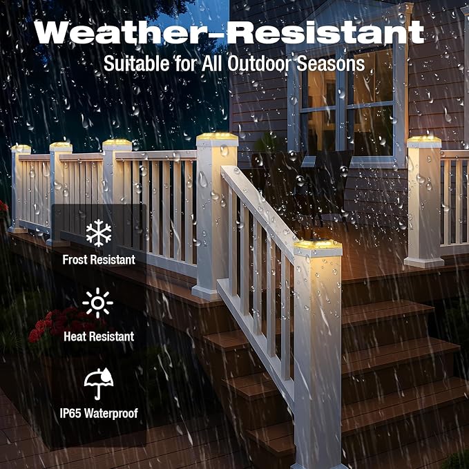 4x4 Solar Post Cap Lights Outdoor 2 Pack, 3 Color Modes/Dusk to Dawn/IP65 Waterproof, Fits 4x4 Vinyl/PVC Wood Posts Top, White LED Fence Topper Light for Deck, Porch, Backyard
