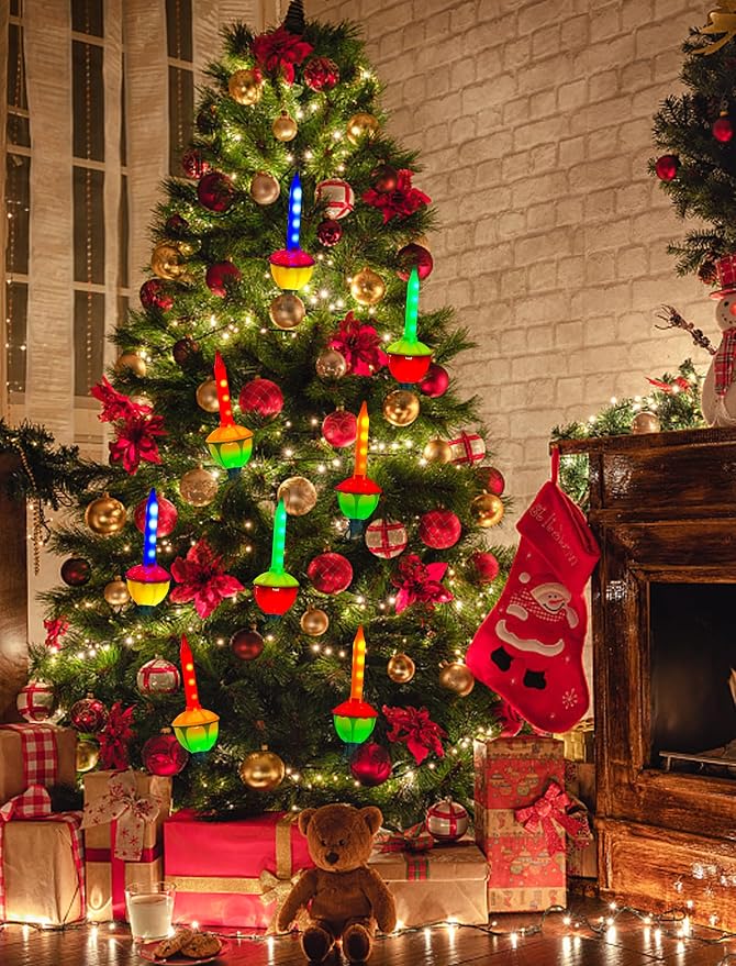 Christmas Multicolor Bubble Lights, 15.5Ft Christmas Decorations Lights with 16 Colored LED Bubble Light Bulbs, Vintage Hanging String Lights for Christmas Tree Patio Home Decor, C7/E12 Base, 0.6W