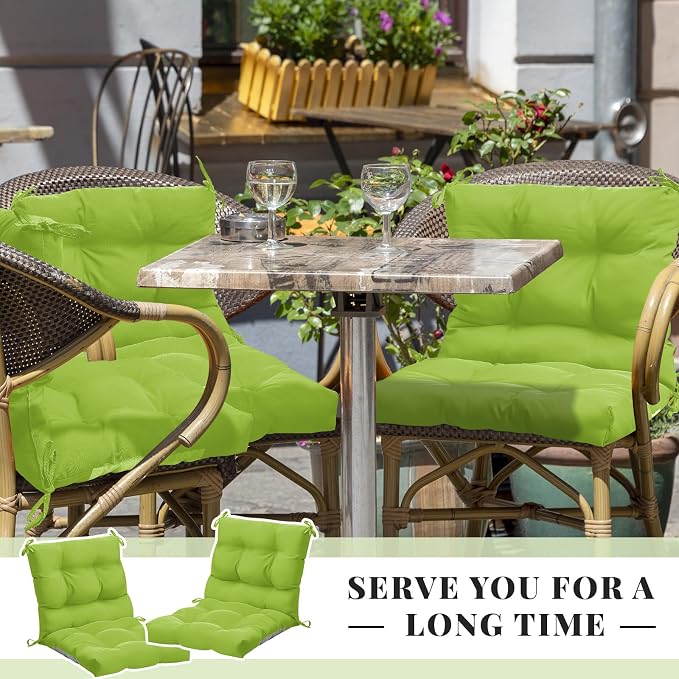 Marsui 4 Pcs Outdoor Indoor High Back Chair Cushions Patio Furniture Tufted Pillow with Ties Water-Resistant Replacement Outdoor Rocking Chair Cushions, 42 x 21 Inches (Fruit Green,Solid Color)