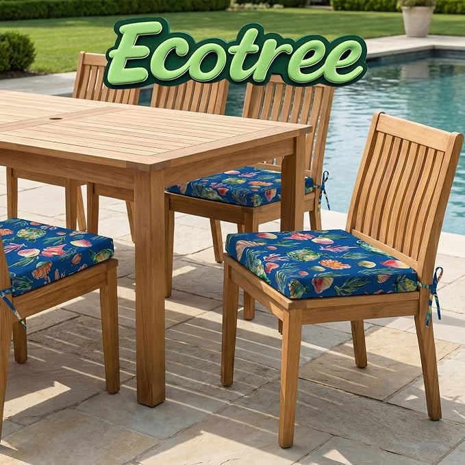 Outdoor Dining Chair Cushions 20x20x2.5 Inch 2 Pack, Water repallent Square Patio Seat Cushions, UV Resistant Fade Proof Outdoor Chair Pads for Garden Deck Porch Dining Furniture,Blue Floral
