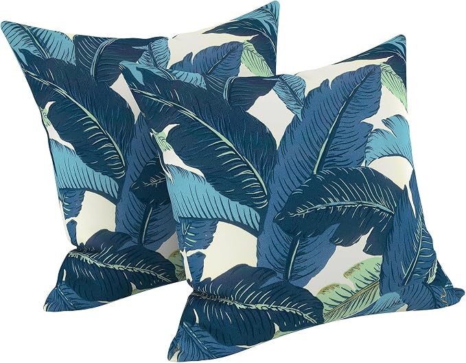 LVTXIII Outdoor/Indoor Throw Pillows, Decorative Throw Pillows with Inserts, 18"x18" Square Pillows for Bed, Couch, Sofa and Patio Furniture (Set of 2, Swaying Palms Blue)