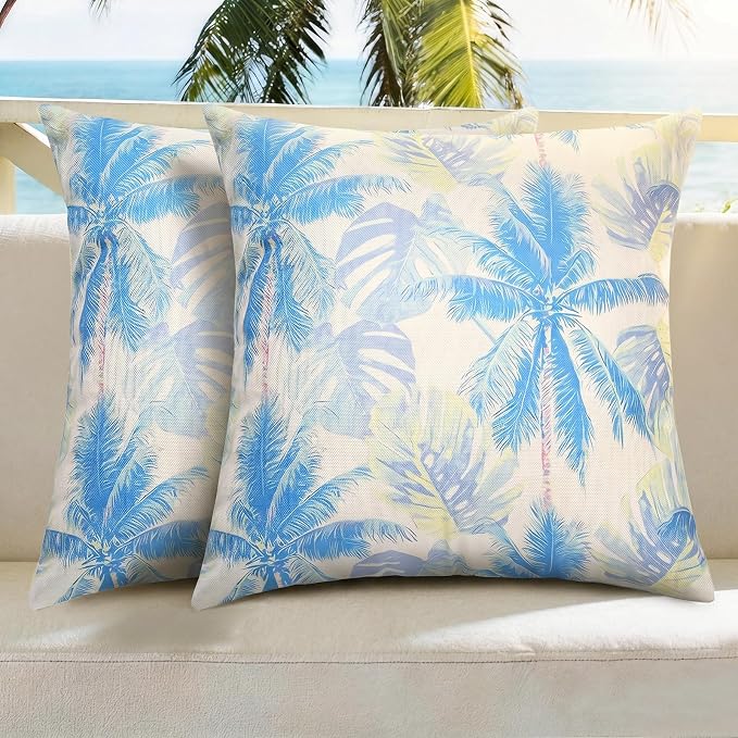 Outdoor Pillow Covers Waterproof Cushion Covers Patio Pillows Case 2 Pack | 18x18inch,Printed Boho Flowers,Seamless,Hidden Zipper,Machine Washable,Perfect decoration for Porch,Patio,Balcony