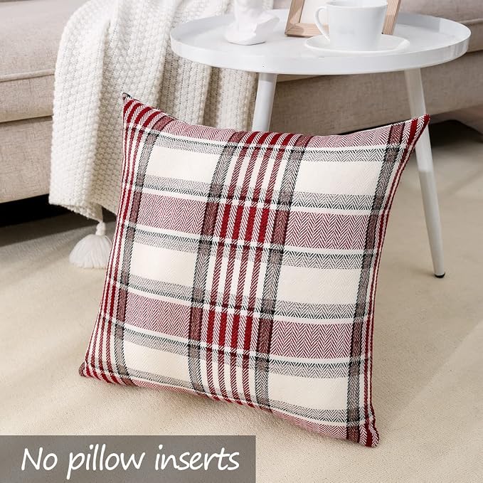 CARRIE HOME Red Tartan Christmas Plaid Pillow Covers 20x20 Set of 2 Farmhouse Buffalo Plaid Red Striped Throw Pillow Cover for Living Room Couch Sofa