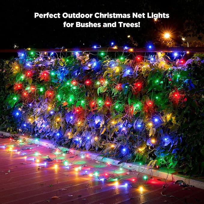 Led Net Lights Christmas Lights Outdoor 200Leds 9ftx6ft Upgraded Multicolor Christmas Net Lighting, Waterproof 5mm LED Wide Angle Outdoor Indoor Mesh Net Light for Trees, Bushes, Shrubs Decorations