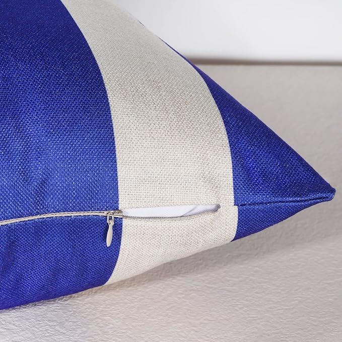 tiggell 4 Pack Waterproof Pillow Covers Outdoor Throw Pillowcases Decorative Garden Cushion Case for Home Garden Patio Couch Balcony Striped (18 * 18 inch, Blue & White)