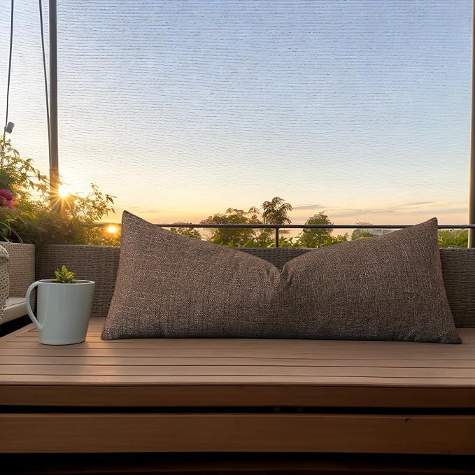 Kevin Textile Outdoor Waterproof 14”x36” Lumbar Pillow Cover 1 Pack, Brown | Water Resistant, Soft Faux Linen-cotton Yarn-dyed Woven Texture Throw Pillow Covers for Tent Patio Garden Couch Sofa