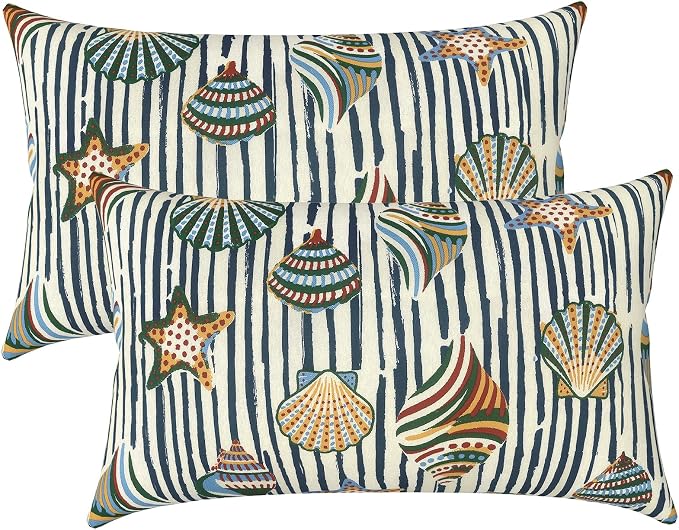 LVTXIII Set of 2 Patio Lumbar Pillow Covers ONLY, 12" x 20" Fade Resistant Outdoor Lumbar Pillow Cases, Fluffy Decorative Garden Lumbar Cushions Covers for Home Patio Coach Sofa Use, Crayon Shells