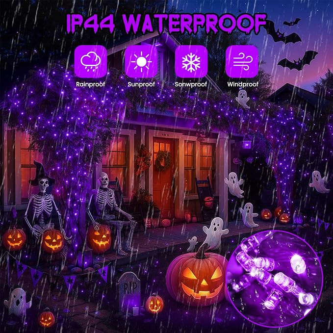 200 LED Connectable String Lights, 66FT Christmas Lights Outdoor Indoor | Purple, 13 Modes, Timer, Clear Wire Waterproof Twinkle Fairy Lights Plug in for Halloween Bedroom Patio Xmas Tree Decor