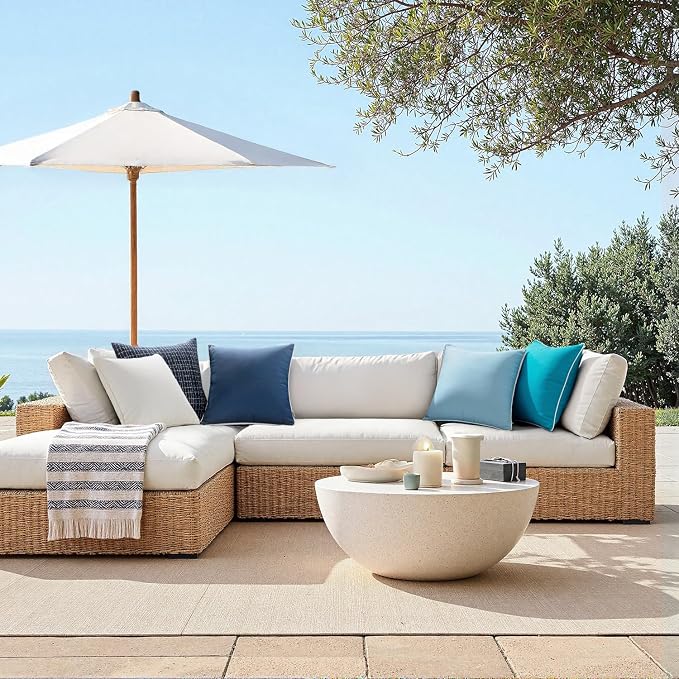 MIULEE Outdoor Waterproof Pillow Covers 18x18 Teal Blue Pack of 2 | Decorative Farmhouse Throw Pillow Covers with Piping,Square Solid Color,Patio Furniture,Summer Couch Tent Sofa Living Room