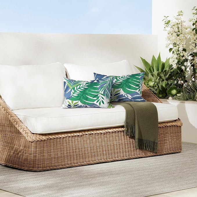 DYTXIII Pack of 2 Outdoor Waterproof Lumbar Pillow Covers ONLY, 12x20 Rectangle Decorative Double Printed Pillow Cases for Patio Couch Porch Furniture - Islamorada Blue Green
