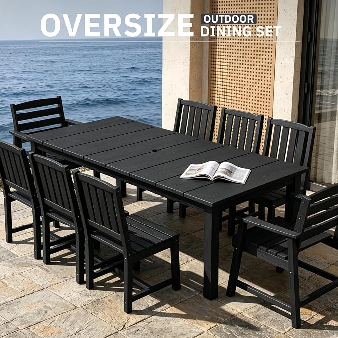 AreShark Patio Dining Chair Set of 2,All Weather HDPE Outdoor Dining Armchairs with Wide Seat and Backrest,Weatherproof Patio Chairs for Garden,Backyard,Deck,Black
