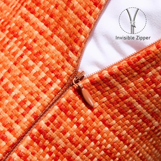 UGASA Fall Outdoor Waterproof Throw Pillow Covers Pack of 2 Patio Water Resistant Pillow Cases Summer Woven Texture Decorative for Outside Garden Porch Yard Bench Tent 20x20 Inch, Orange