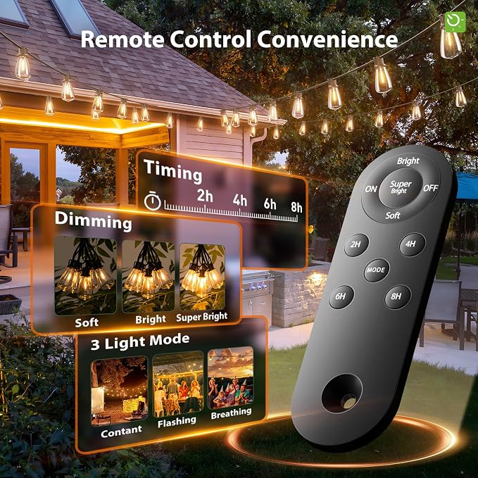 KYY 198FT(192+6) Solar String Lights Outdoor Waterproof with USB & Remote | Dimmable & Timable, Solar Powered Patio Lights with LED Shatterproof Bulbs for Deck Backyard Porch Garden Camping