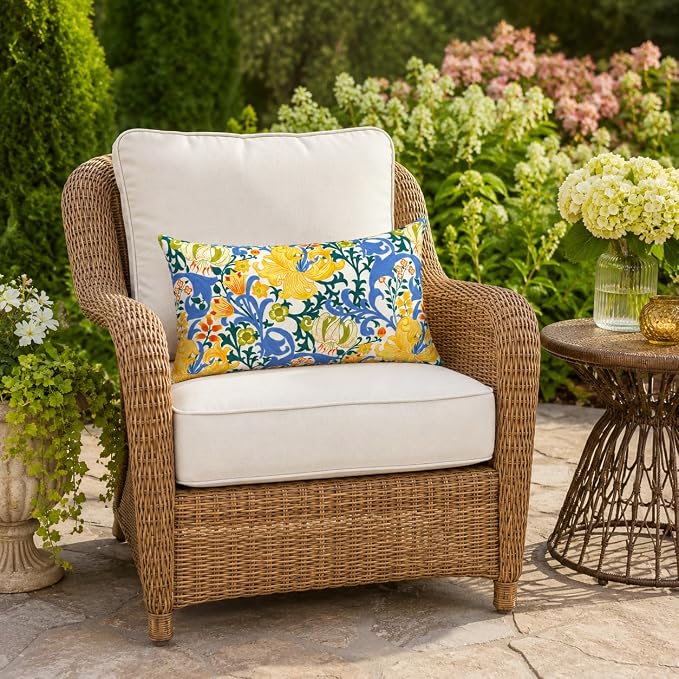 Pack of 2 Patio Lumbar Pillows 12"x20" | Fade Resistant Outdoor Waterproof Lumbar Pillow with Inners Decorative Garden Lumbar Cushions for Home Patio Terrace Sofa