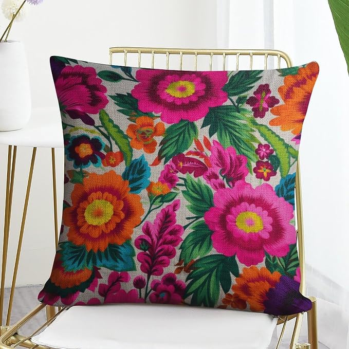 Large Couch Pillows Mexican Flowers Pillow Cases 20"x20" White Blue Grey Wideflowers Printed Pillow Cover Home Sofa Decor PillowcaseThrow Pillow Covers Decorative Outdoor Linen Pillow Covers