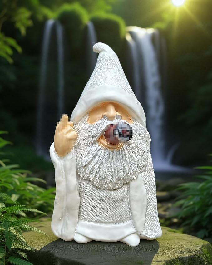 Middle Finger Figurine Decorations for Lawn Yard Balcony Porch Patio Home Ornaments Outdoor，Garden Statue Outdoor, Smoking Wizard Gnome, 5.9 Inch (Statue A)